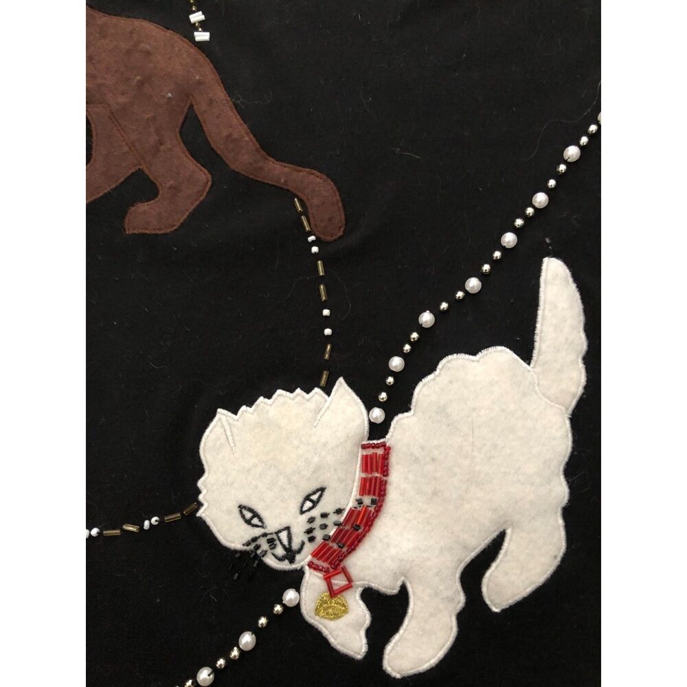 Vtg90s Victoria Harbour Cat Shirt Black Embroidered Beaded Applique Cottage Sz M - Picture 12 of 12